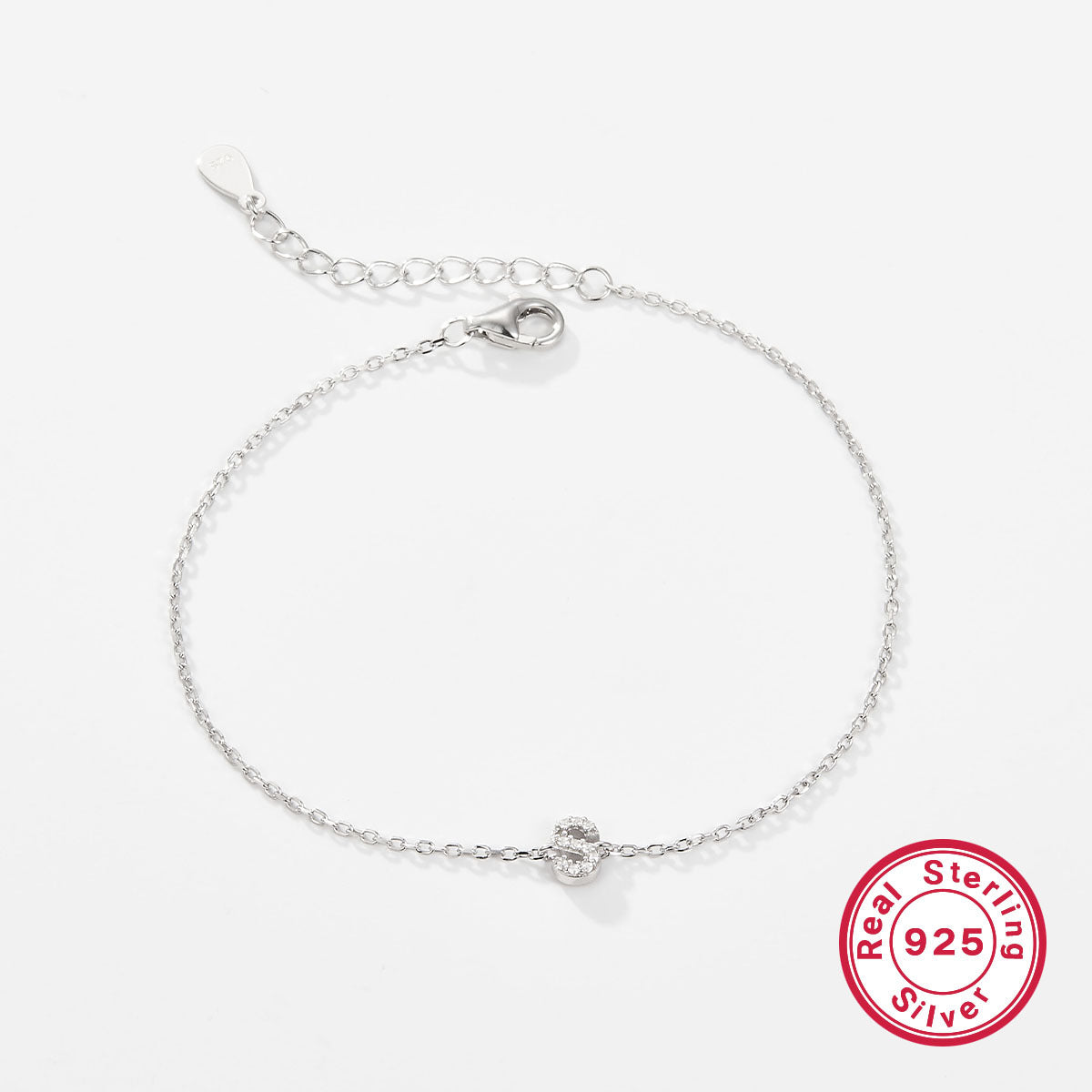 925 sterling silver bracelet, 26 letter zircon bracelet, ins, niche, light luxury, high-end, sterling silver bracelet, popular for women