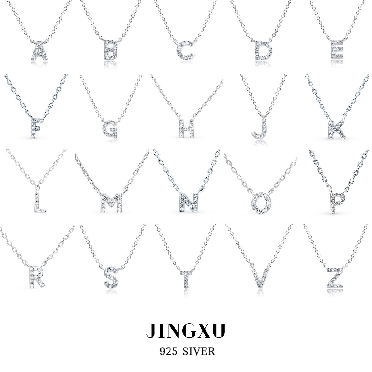 Jingxu 925 Pure Silver 26-Letter Necklace, Lightweight Luxury Lockbone Chain with Diamond-Inlaid Letters for Women (Cross-border Foreign Trade Jewelry)