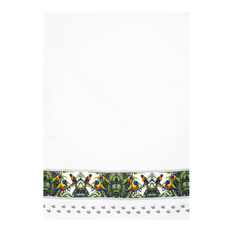 Rainbow Lorikeet Tea Towel – Australian Native Bird Border Cotton Kitchen Towel