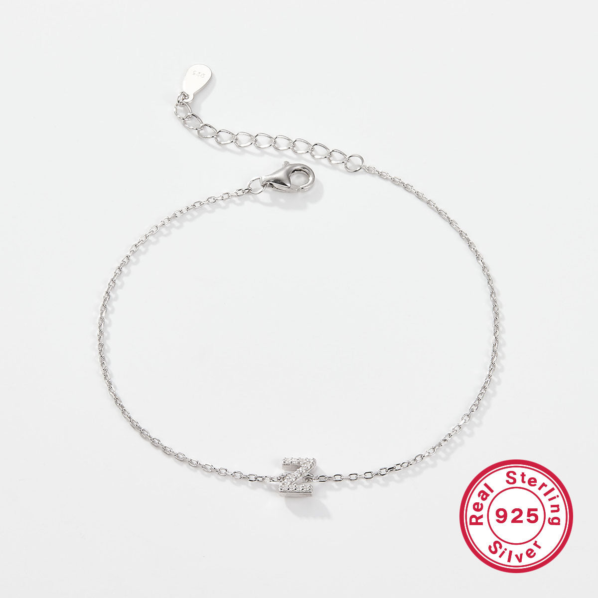 925 sterling silver bracelet, 26 letter zircon bracelet, ins, niche, light luxury, high-end, sterling silver bracelet, popular for women