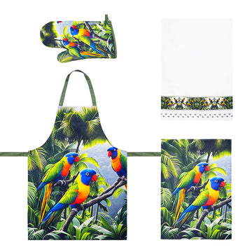 Apron, tea towel, and gloves ,100% cotton ,four-piece set.