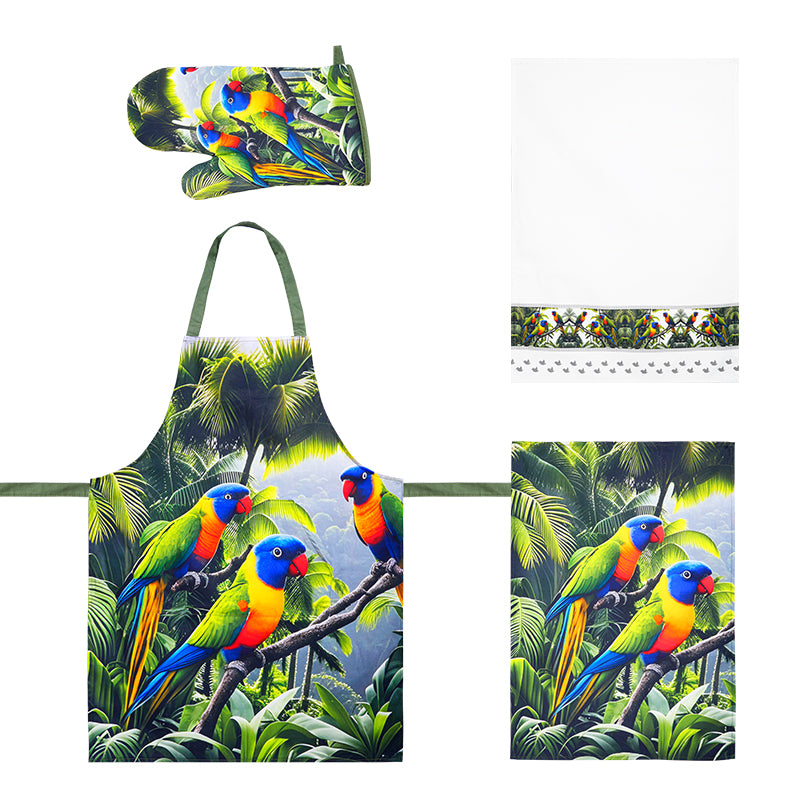 Apron, tea towel, and gloves ,100% cotton ,four-piece set.