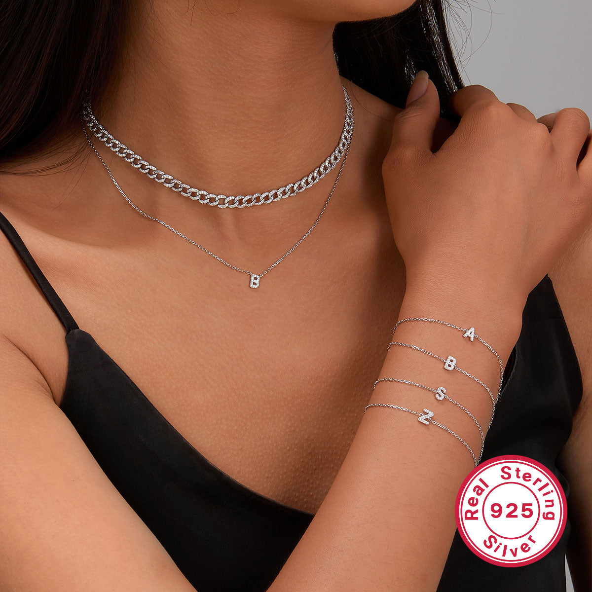 925 sterling silver bracelet, 26 letter zircon bracelet, ins, niche, light luxury, high-end, sterling silver bracelet, popular for women