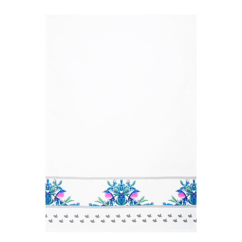 Rose Robin Tea Towel – Australian Native Bird Border Cotton Kitchen Towel