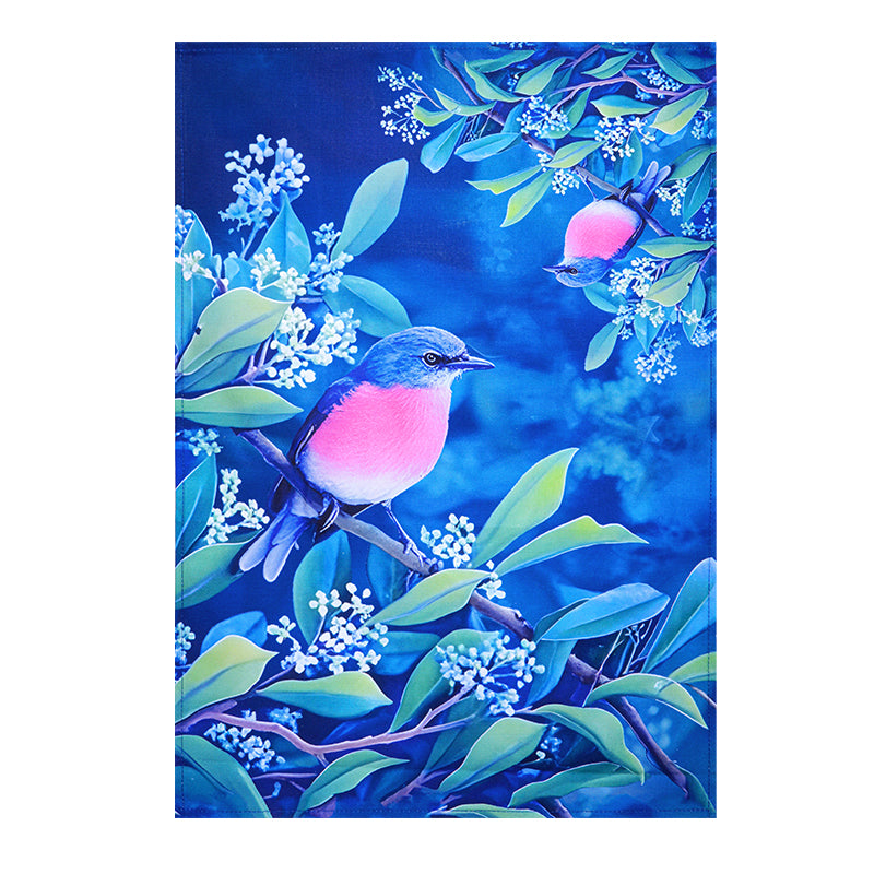 Rose Robin Tea Towel – Australian Native Bird Full Print Cotton Kitchen Towel