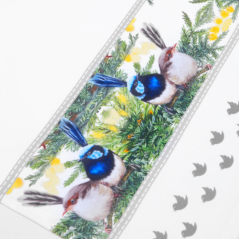 Superb Fairy-Wren Border Tea Towel – Australian Native Bird Cotton Kitchen Towel