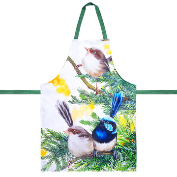 Superb Fairy-wren Apron – Australian Native Bird Watercolour Cotton Kitchen Apron