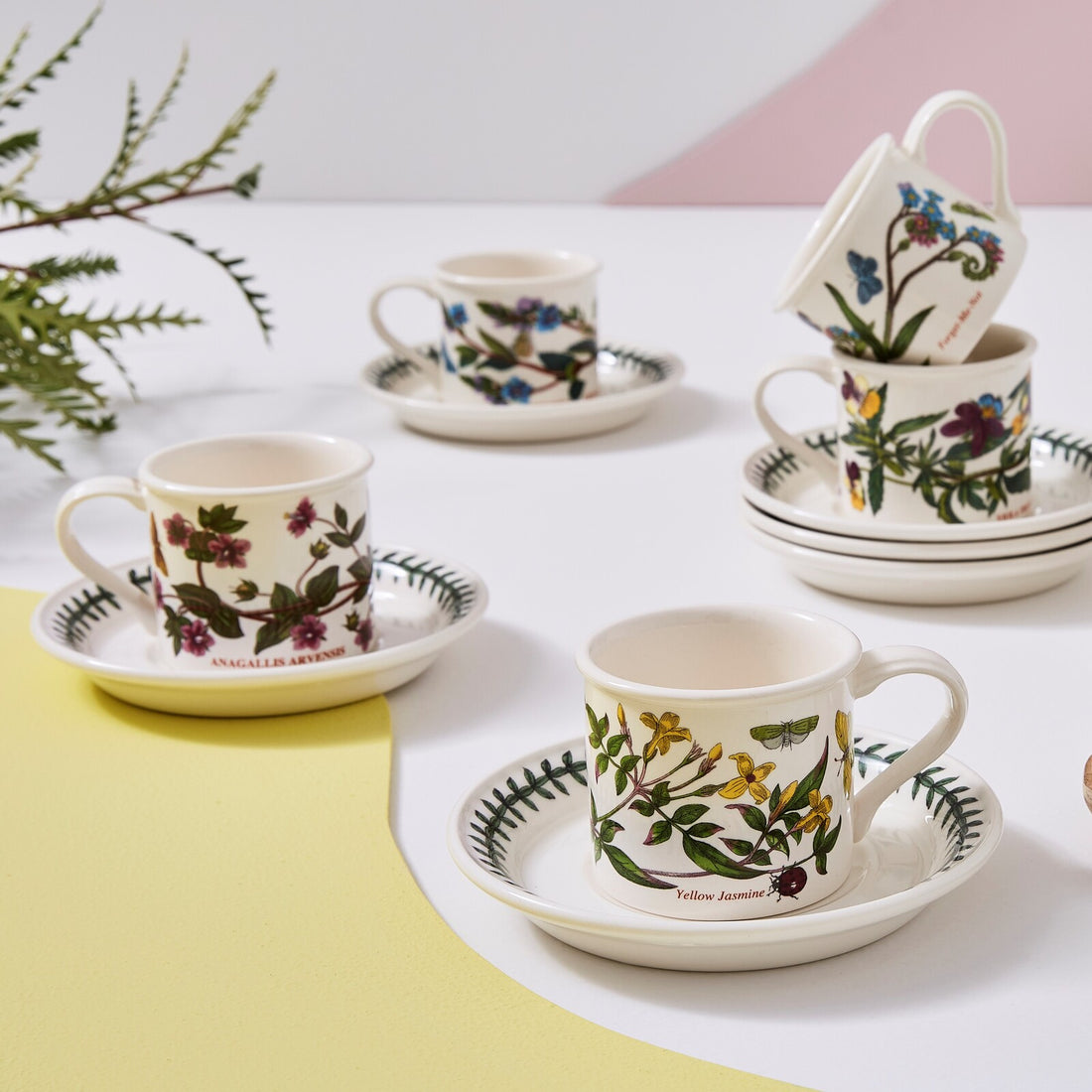 Portmeirion Botanic Garden - 0.1L Small Mocha Cup & Saucer (Boxed S/6) Assorted motifs