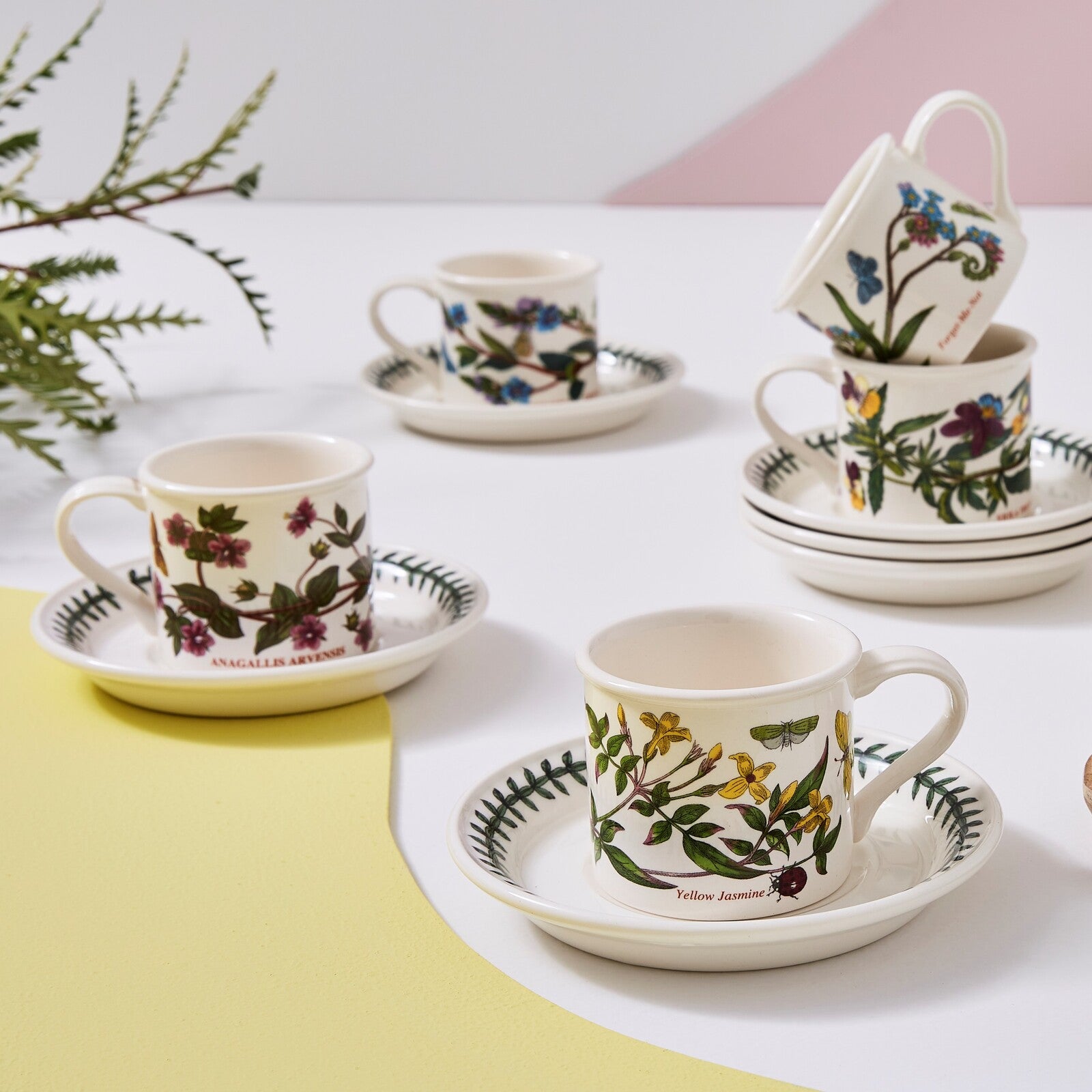 Portmeirion Botanic Garden - 0.1L Small Mocha Cup & Saucer (Boxed S/6) Assorted motifs