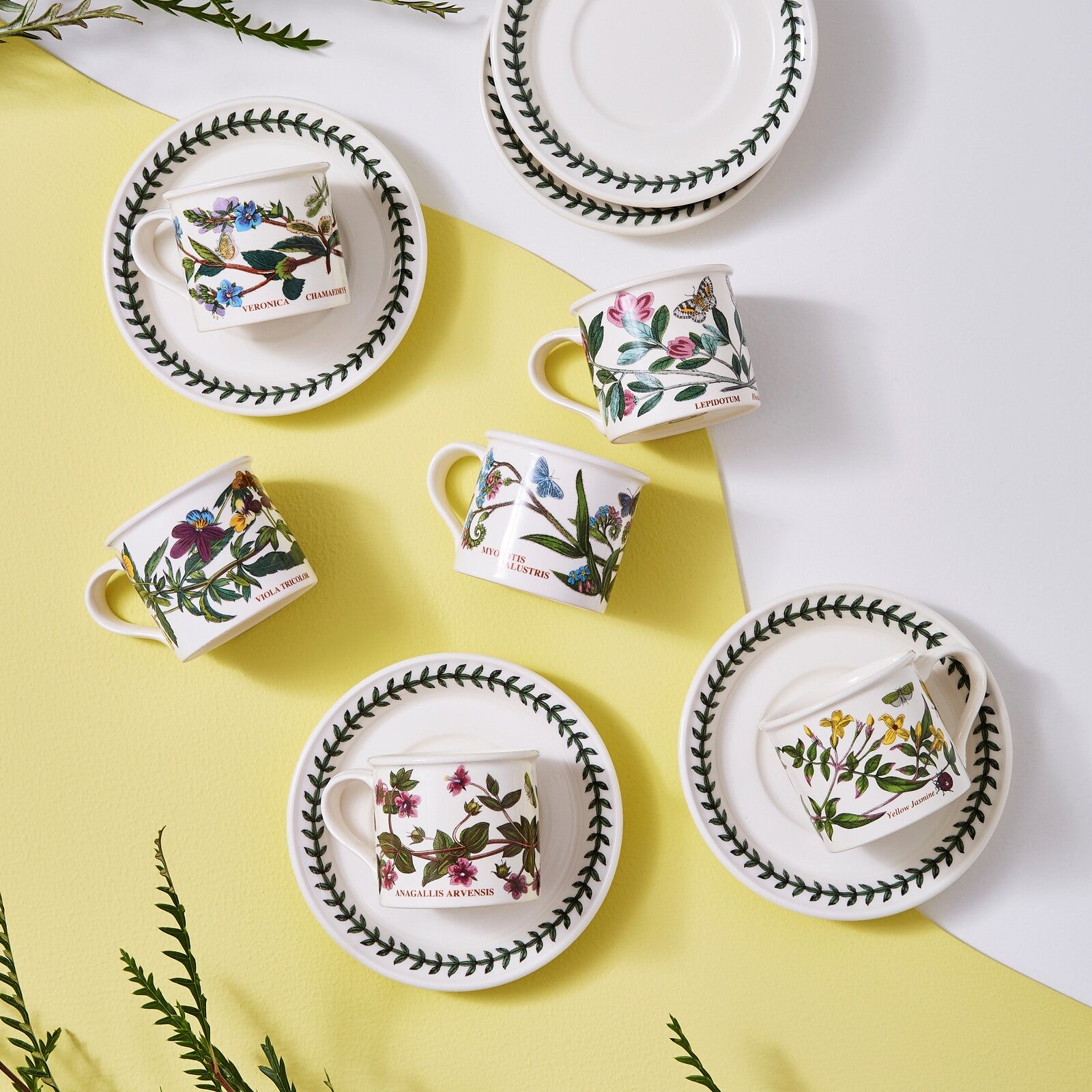 Portmeirion Botanic Garden - 0.1L Small Mocha Cup & Saucer (Boxed S/6) Assorted motifs