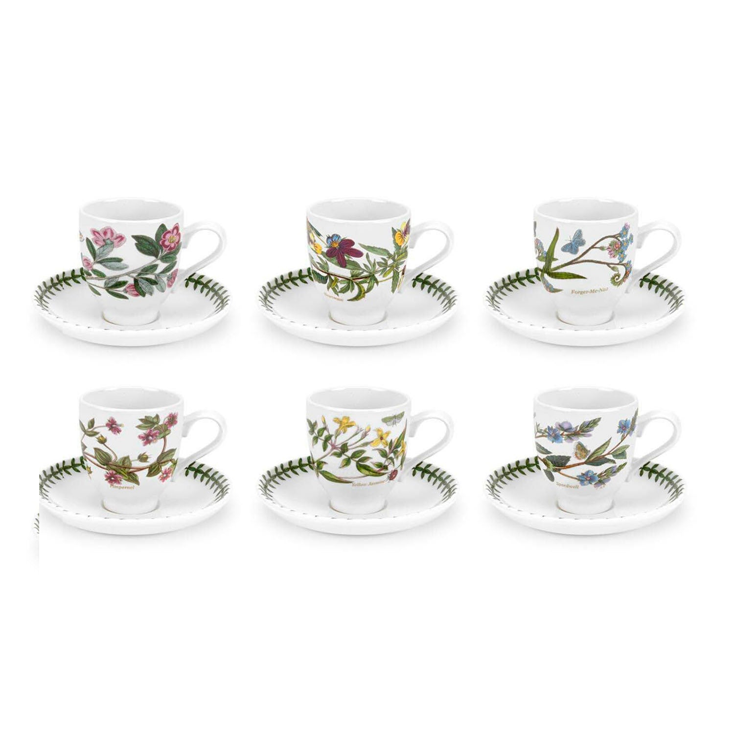 Portmeirion Botanic Garden - 0.11L Coffee Cup & Saucer (Boxed S/6) Assorted motifs