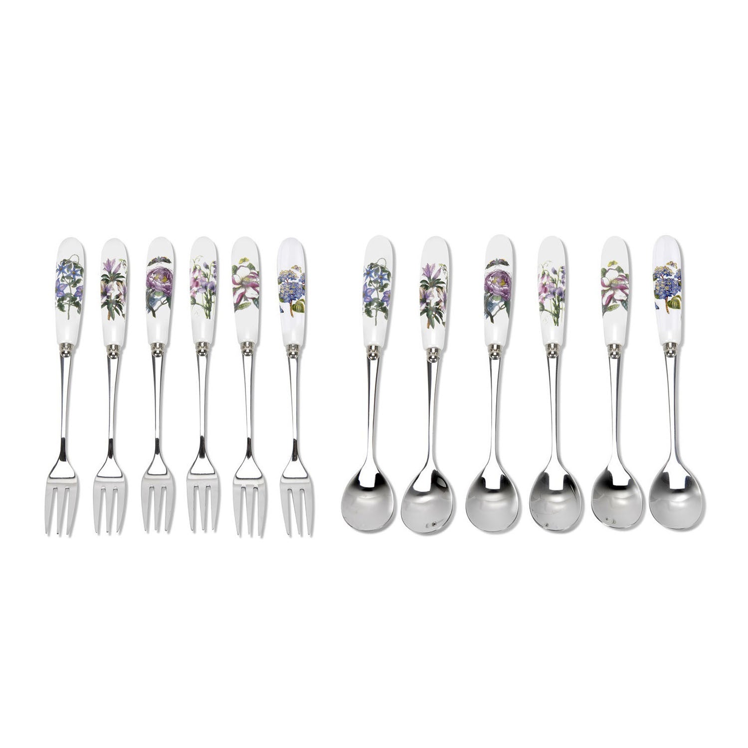 Portmeirion Botanic Garden - 15.5cm Teaspoon & Pastry Fork (Boxed S/12) Assorted motifs