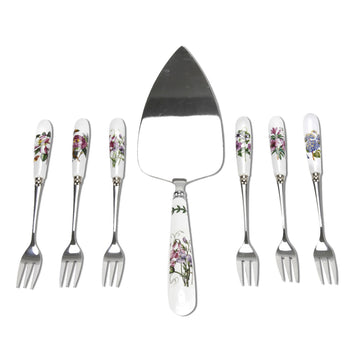 Portmeirion Botanic Garden - 26cm Cake Slice & 15.5cm Pastry Forks (Boxed S/7) Assorted motifs