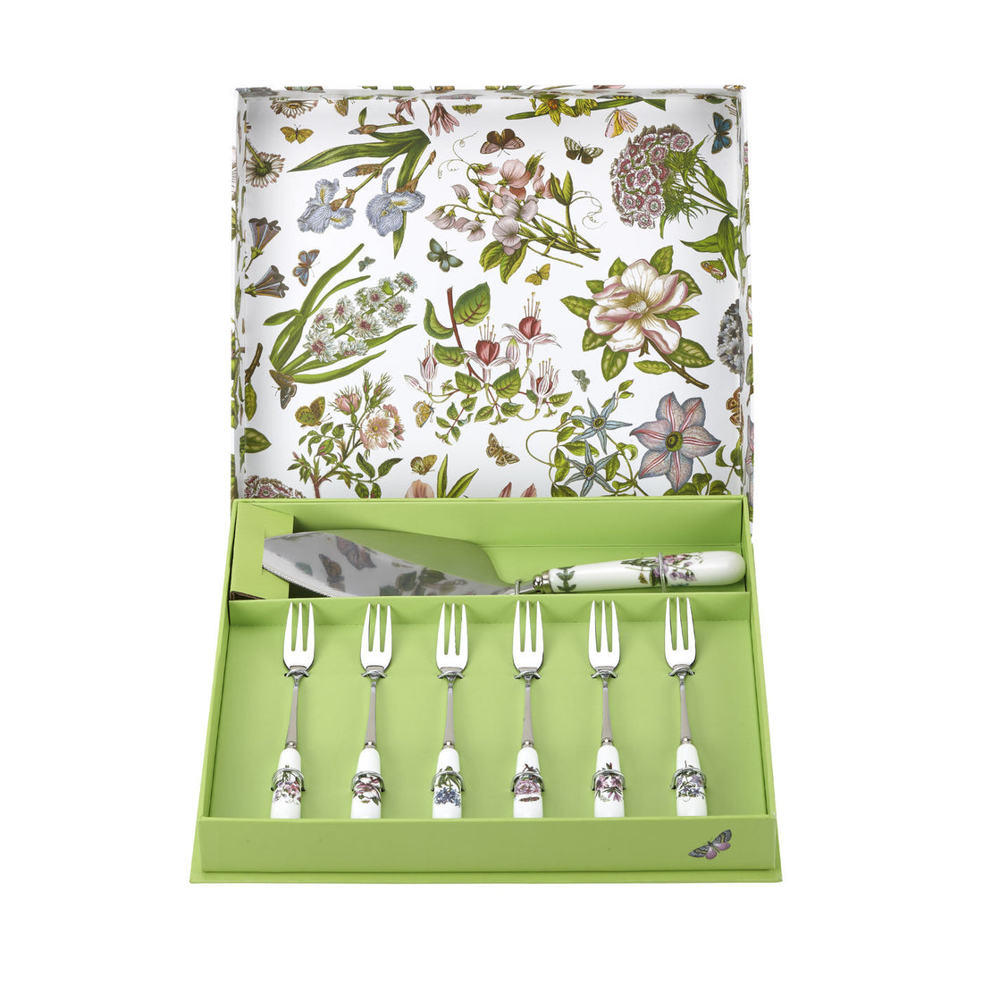 Portmeirion Botanic Garden - 26cm Cake Slice & 15.5cm Pastry Forks (Boxed S/7) Assorted motifs