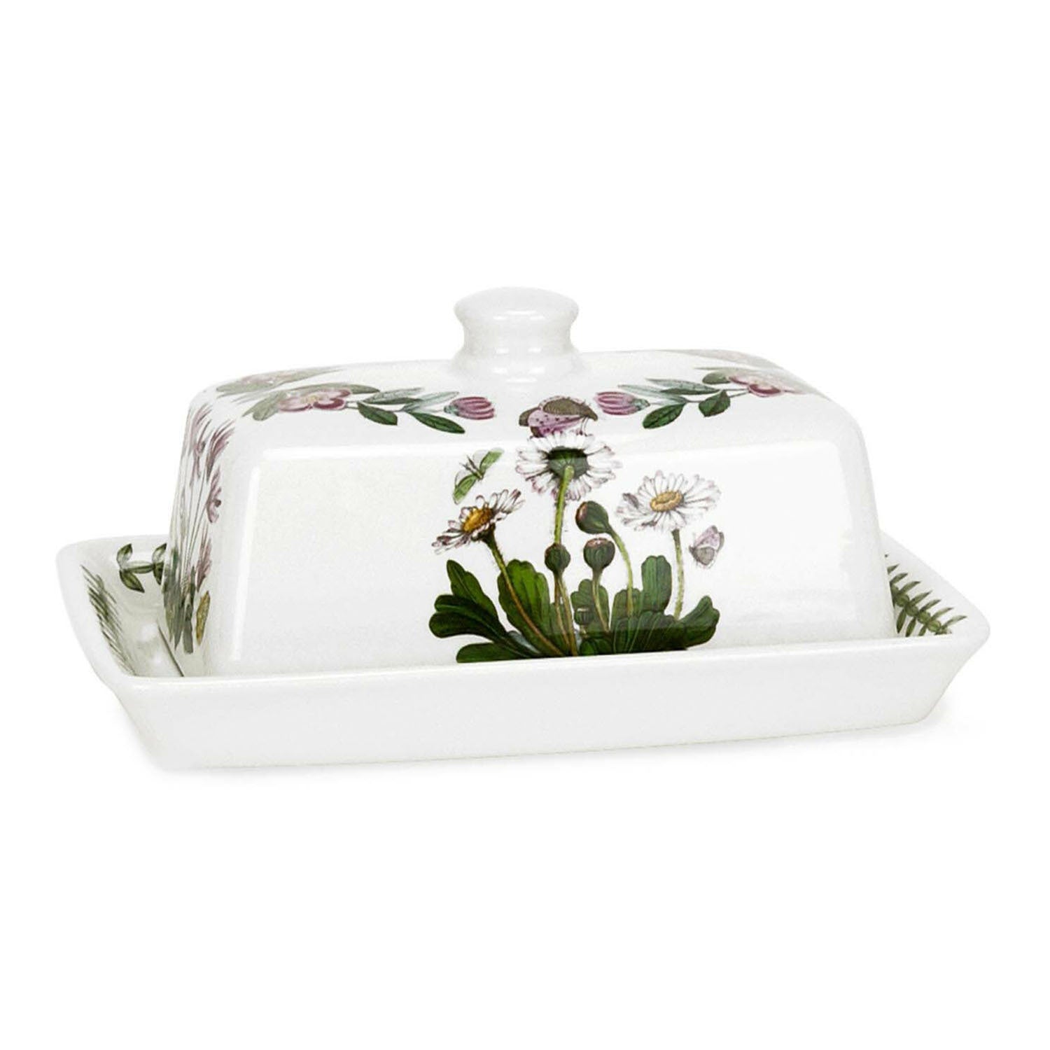 Portmeirion Botanic Garden - 18x12.5cm Covered Butter Dish Daisy, Cyclamen, Rhododendron
