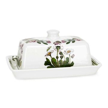 Portmeirion Botanic Garden - 18x12.5cm Covered Butter Dish Daisy, Cyclamen, Rhododendron