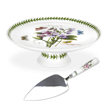 Portmeirion Botanic Garden - 25cm Footed Cake Plate With Server Sweet Pea