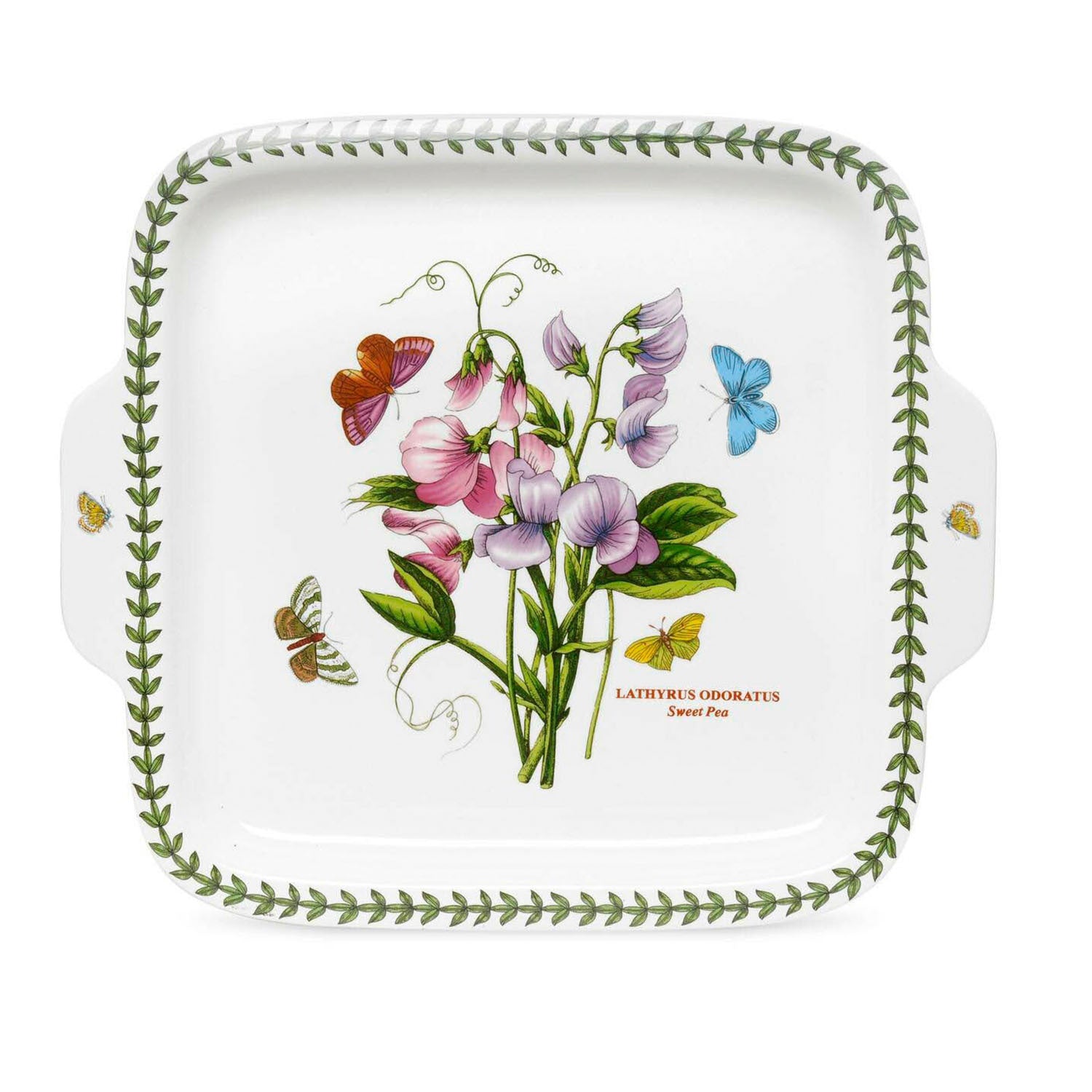 Portmeirion Botanic Garden - 32.5x28.5cm Square Handled Dessert Plate Sweet Pea