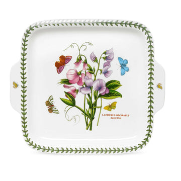 Portmeirion Botanic Garden - 32.5x28.5cm Square Handled Dessert Plate Sweet Pea