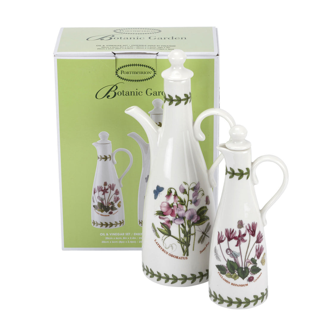 Portmeirion Botanic Garden - 23cm Oil & 17.5cm Vinegar (Boxed Set) Cyclamen, Sweet Pea