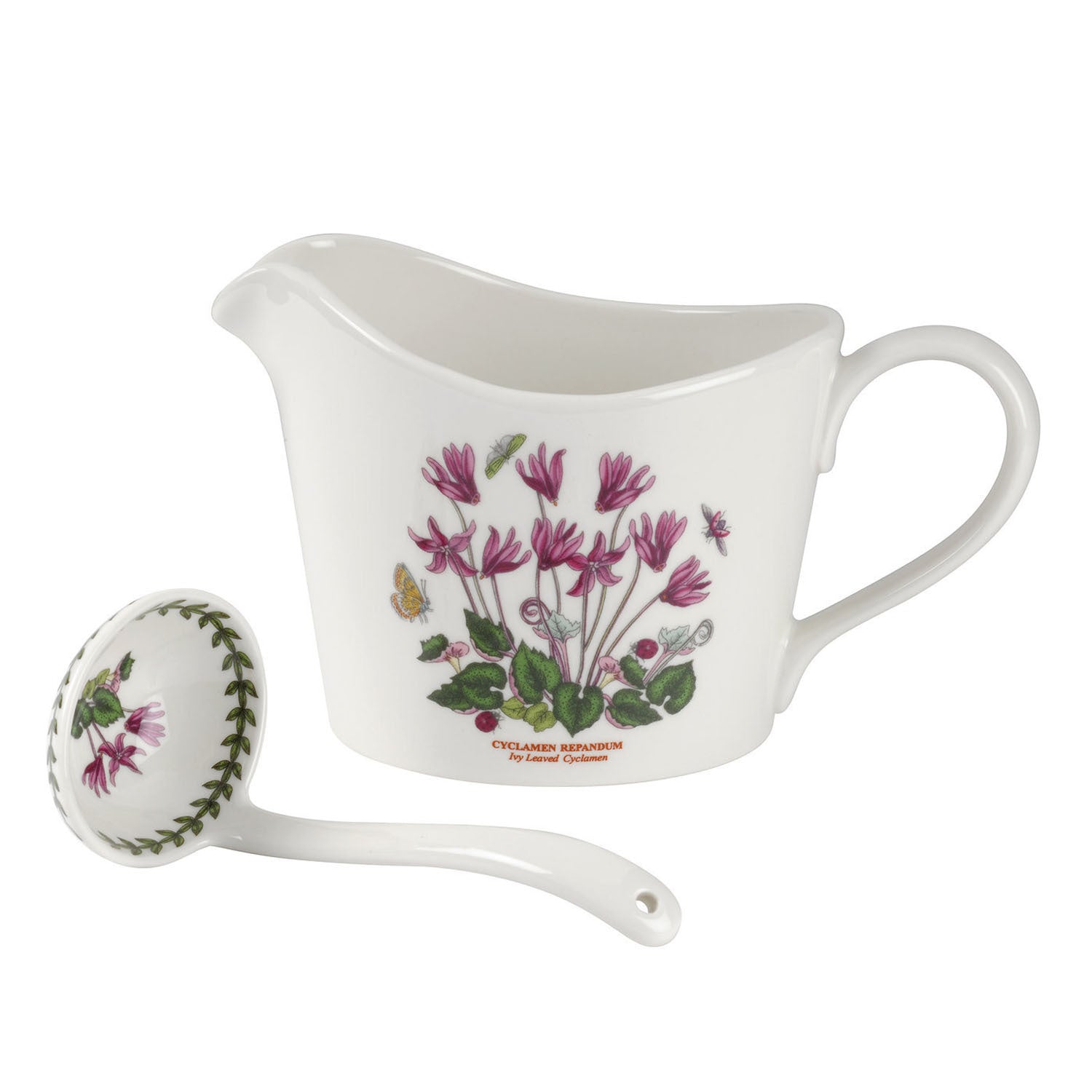Portmeirion Botanic Garden - 0.6L Sauce Jug & 14cm Mini Ladle Cyclamen