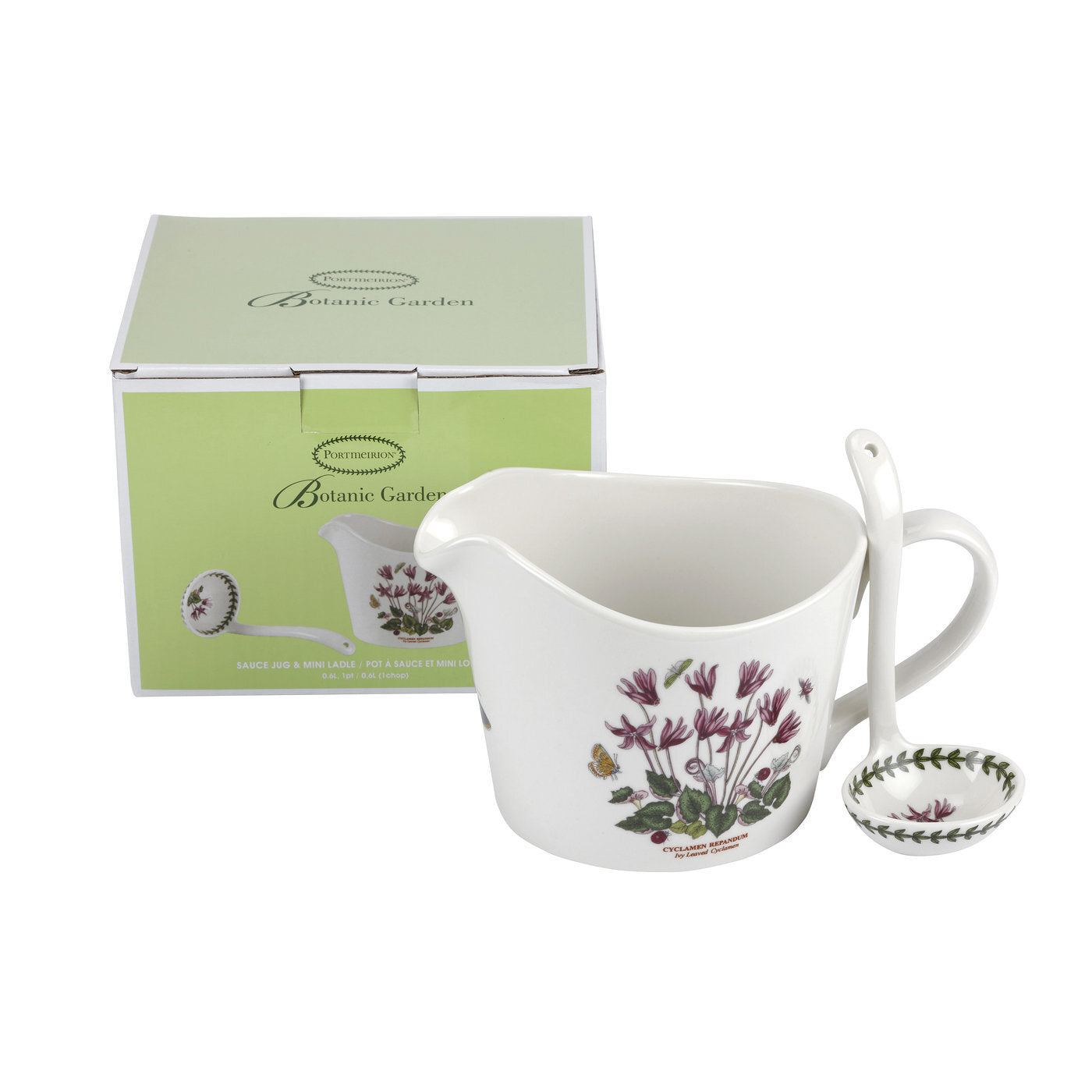 Portmeirion Botanic Garden - 0.6L Sauce Jug & 14cm Mini Ladle Cyclamen