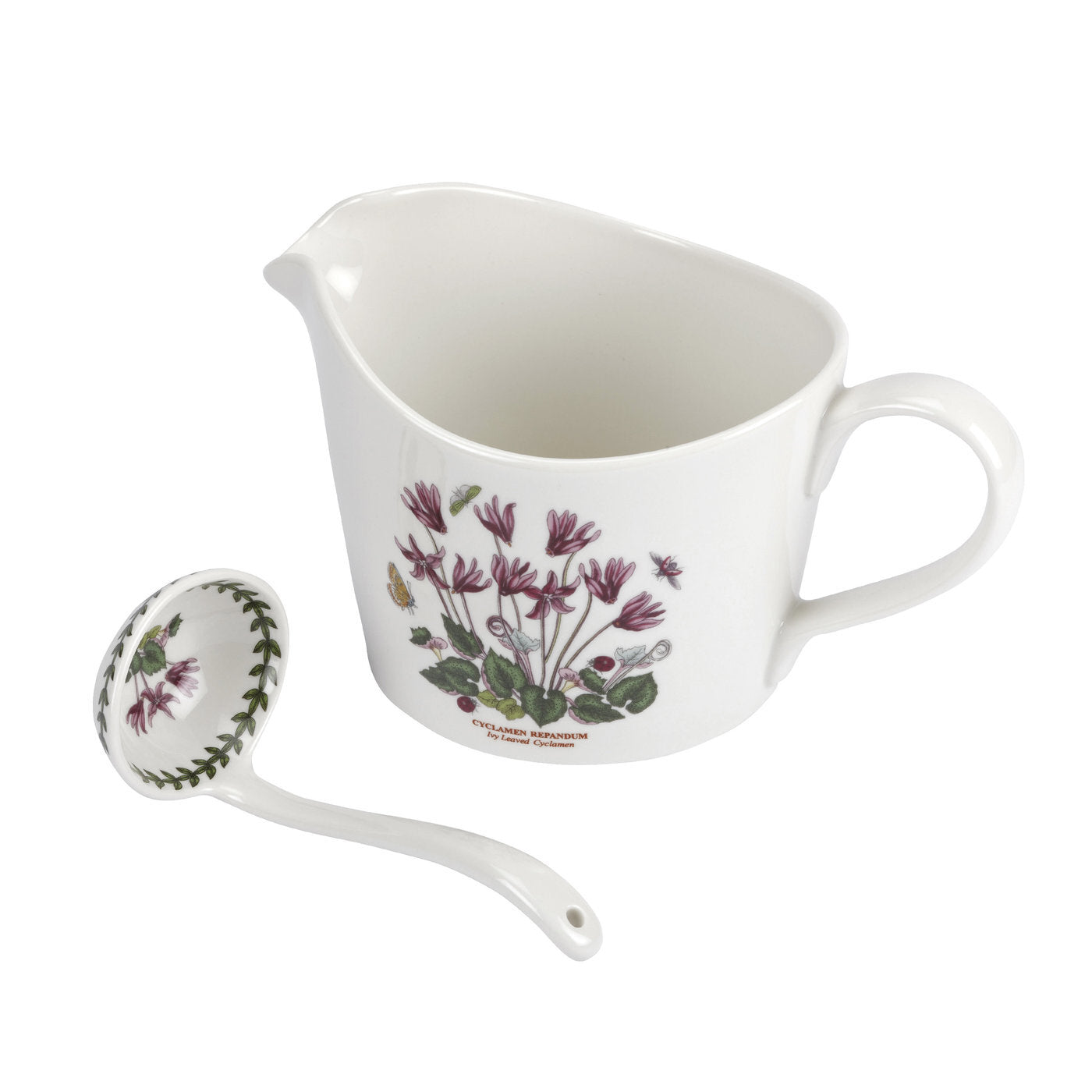 Portmeirion Botanic Garden - 0.6L Sauce Jug & 14cm Mini Ladle Cyclamen