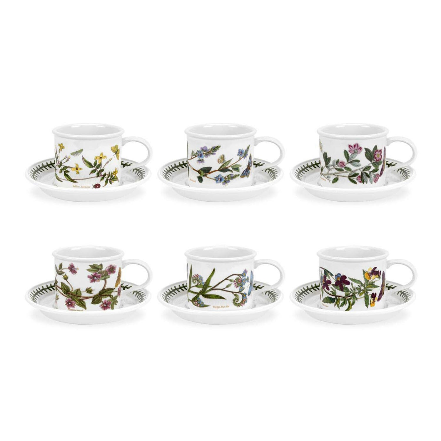 Portmeirion Botanic Garden - 0.1L Small Mocha Cup & Saucer (Boxed S/6) Assorted motifs