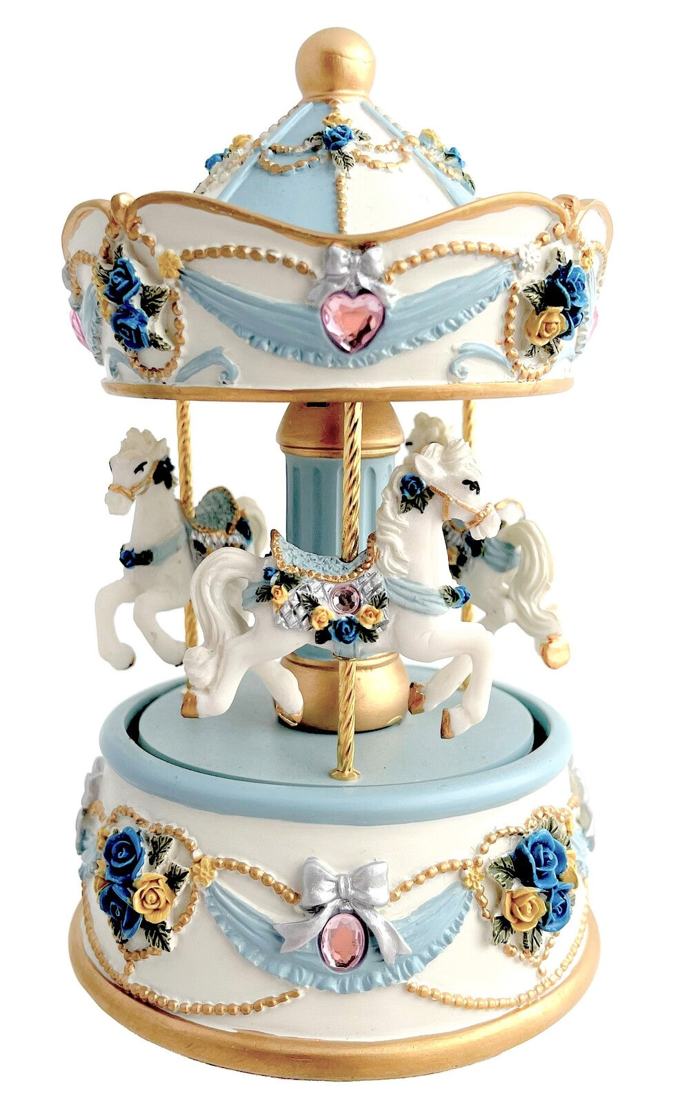 Russell Collection Giftware - 3 Horse Carousel Petite Blue 9.5x9.5x14.5cm