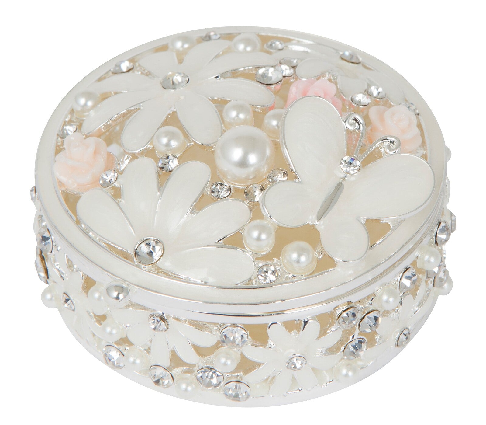 Russell Collection Giftware - Epoxy Trinket Box With Roses And Butterfly 6x6x3cm