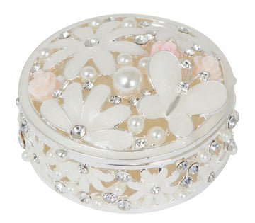 Russell Collection Giftware - Epoxy Trinket Box With Roses And Butterfly 6x6x3cm