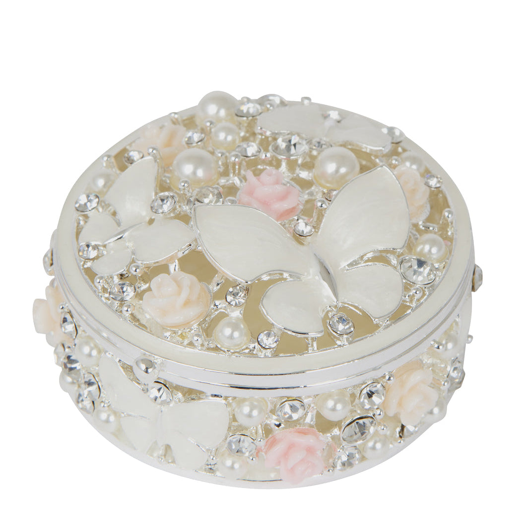 Russell Collection Giftware - Epoxy Trinket Box With Roses And Butterflies 6x6x3cm