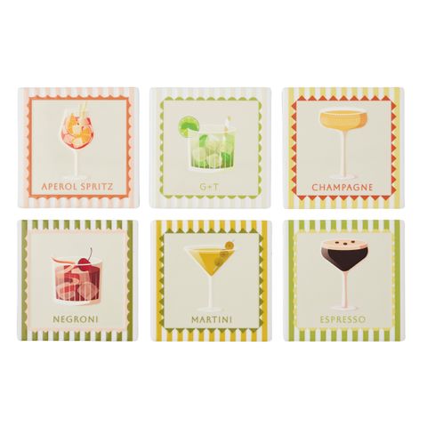 Aperitif Ceramic Coaster 10cm 6 Asst CDU