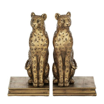 Leo Leopard S/2 Bookends 23.5x23cm Gold