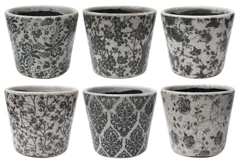 14x12cm Vint Blk/Wh Floral Planter 6as*