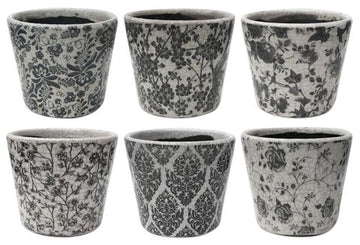 14x12cm Vint Blk/Wh Floral Planter 6as*
