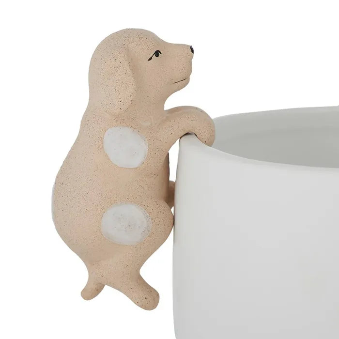 Dave Dog Cer Pot Hanger 5x10cm Nat/White