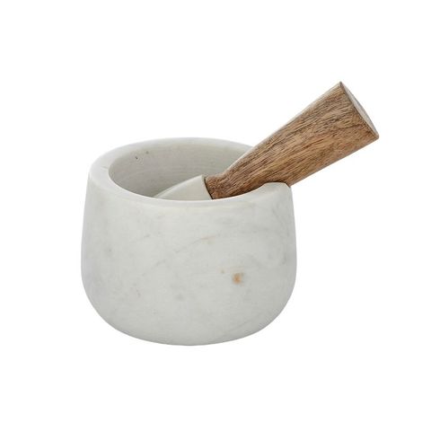 Marble/Wood Mortar & Pestle 11x7.5cm Wht