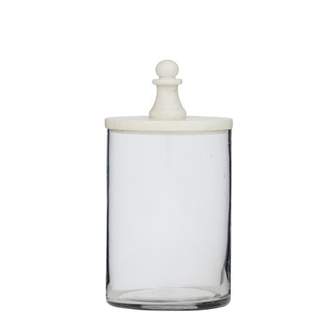 Talia Marble/Glass Jar 10x15cm White