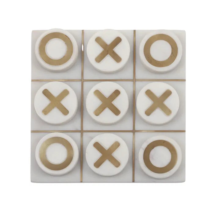 Marble Noughts & Crosses 18x18cm Wht/Gld OD1680