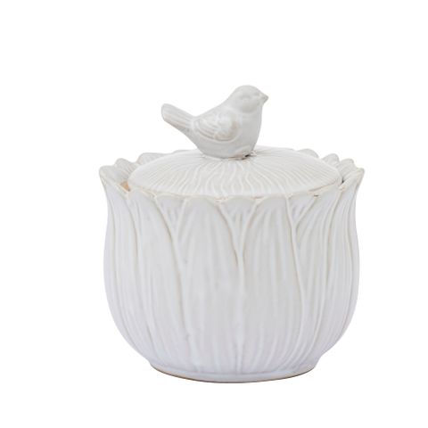 Bird on a Ceramic Jar 11.5x12cm White