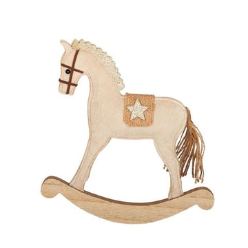 Rocking Horse Standing Fab/Wood 21cm Nat