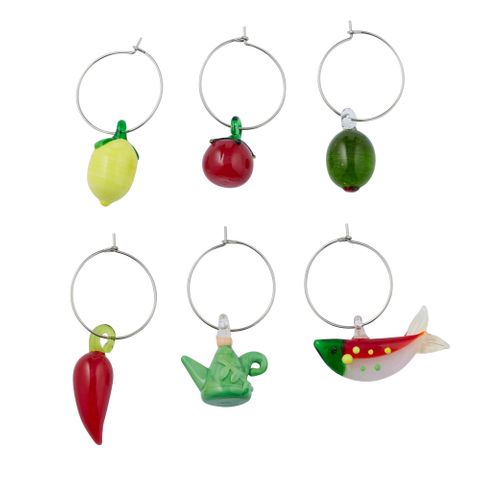 Mangia S/6 Glass Wine Charms 2.5cm